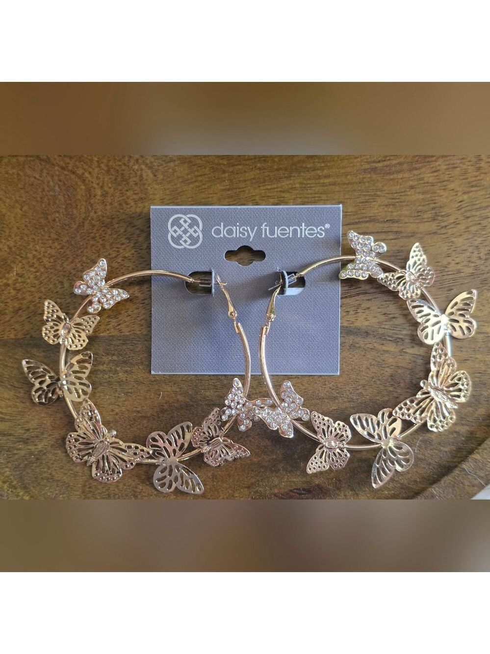Daisy Fuentes Gold Butterfly Hoop Earrings NWT